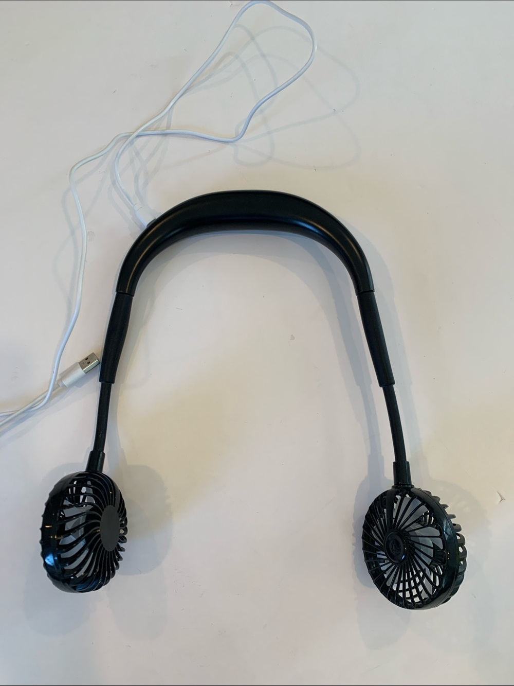 USB Rechargeable Bendable 3-Speed Color Changing Cooling Dual Head Neck Fan